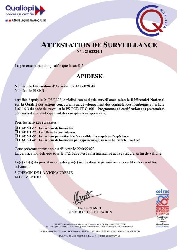 Attestation de Surveillance Qualiopi